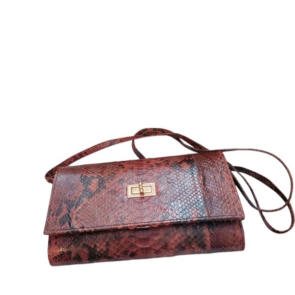 Grand Pelle Handmade 100% Genuine Python Leather Brown Crossbody Wallet - Picture 1 of 13